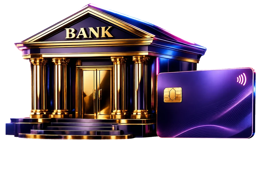 مبنى بنك وبطاقة دفع يمثلان مسار التحويل البنكي لدى AzimutBet